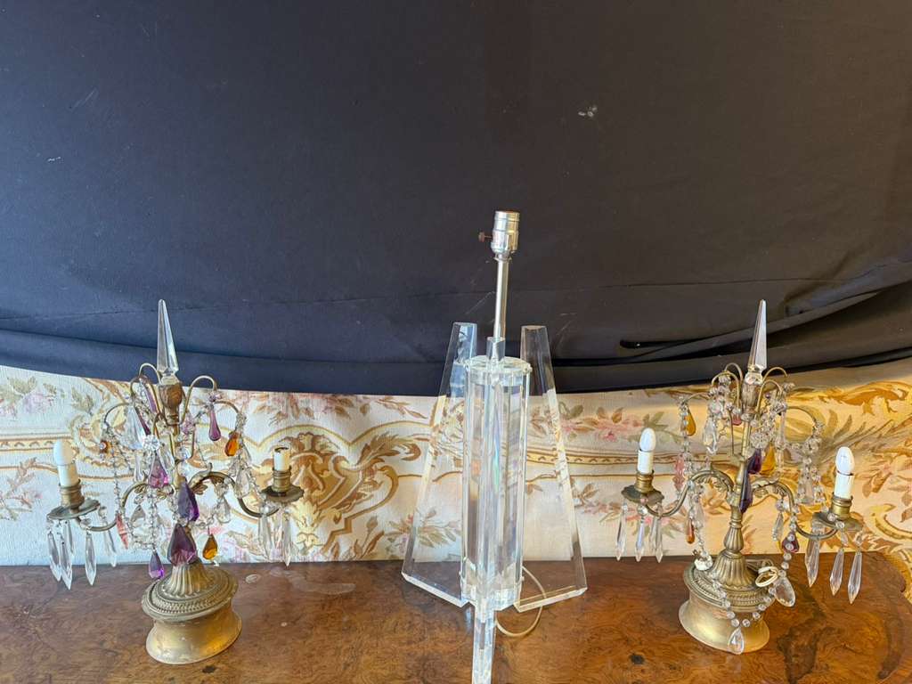 Crystal Girandoles & Lucite Lamp